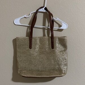 Raffia Tote Bag- tan and gold